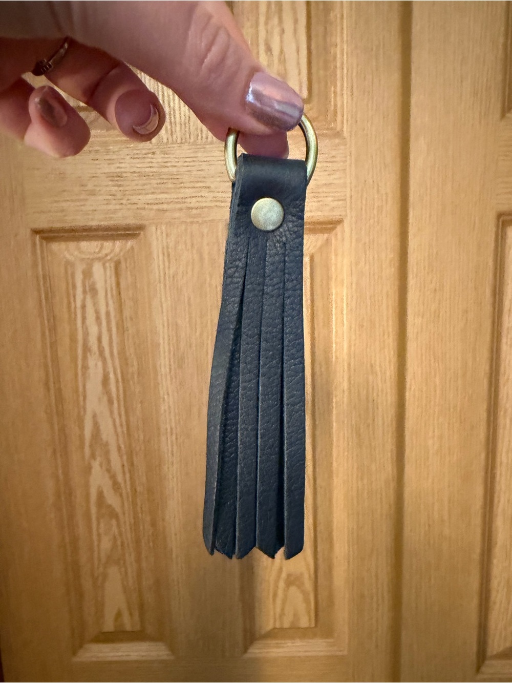Leather Tassel Keychain Accessory in Dark Blue - Not labeled but PLG
